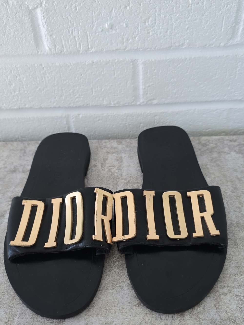 Christian Dior Gold Logo Sandals Sliders Black Color Size 36 - Picture 2 of 15